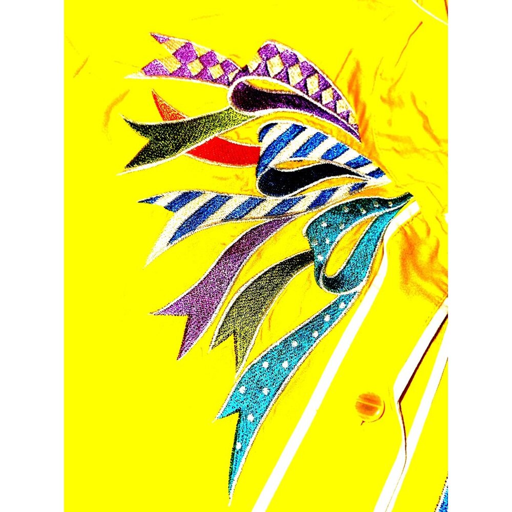 Bob Mackie Wearable Art Yellow Embroidered Shirt Vintage Button Down Retro Chic - Picture 9 of 11